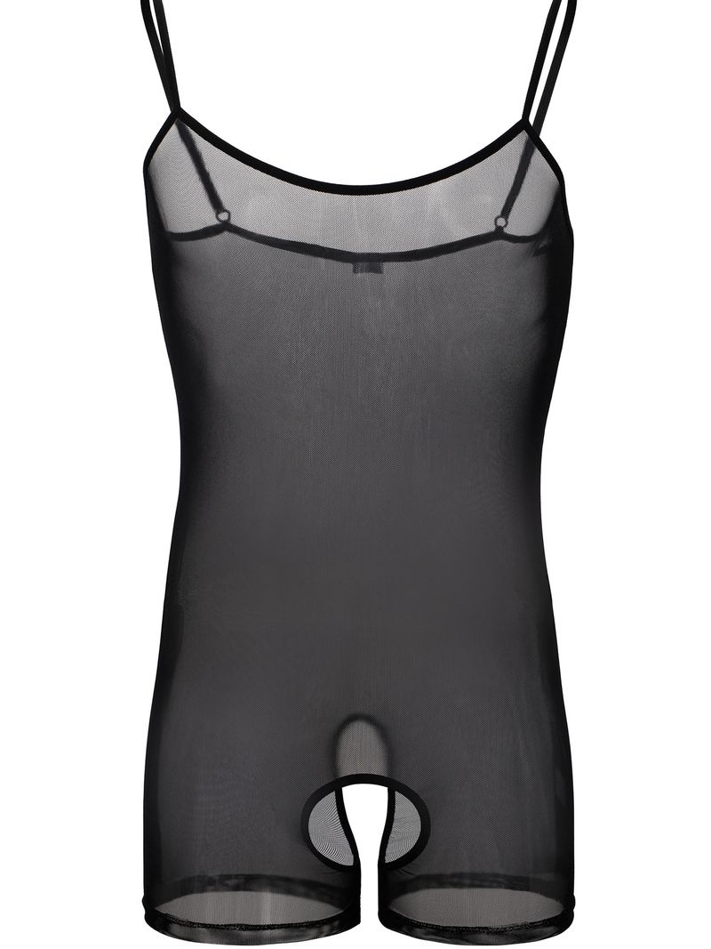 Heren Jarretel Jumpsuit Mesh Transparant Open-End Boxer Uitgesneden Dunne Heup Blootgestelde Volwassen Sexy_voghion.com