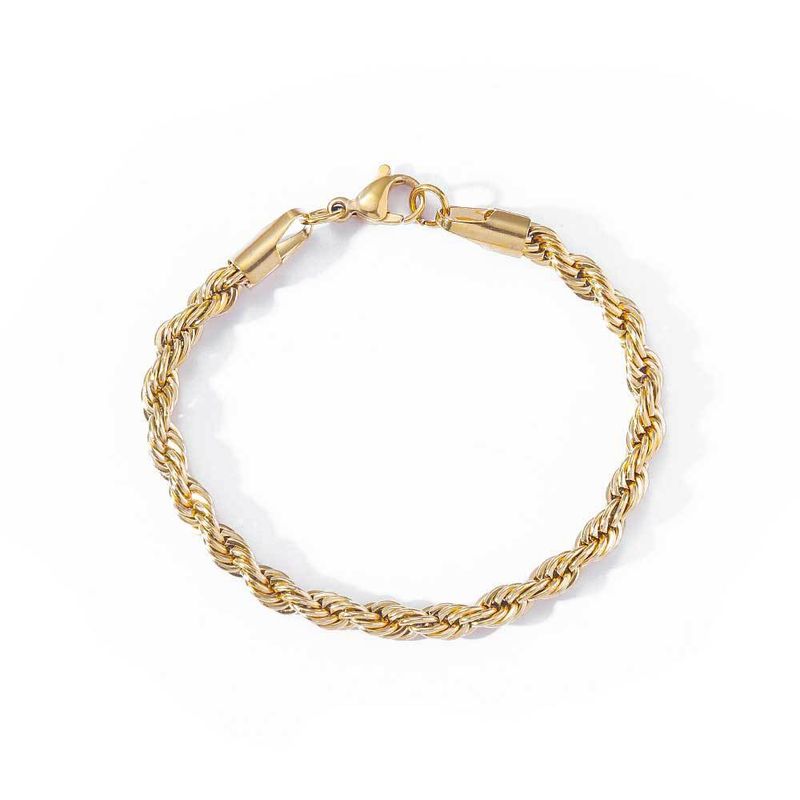 Mænds smykkesæt mode rustfrit stål snoet kæde armbånd til mænd Trendy mode guld knap reb kæde titan stål armbånd_voghion.com