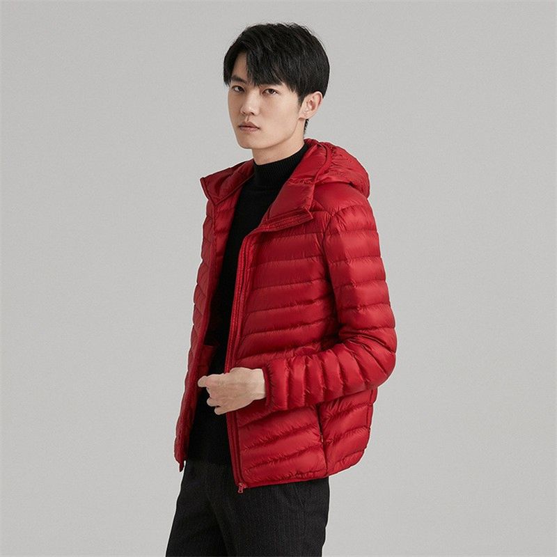 Nieuwe lichtgewicht heren donsjas met capuchon, lange mouwen, 90 dons, kort en oversized, modieus en warm_voghion.com