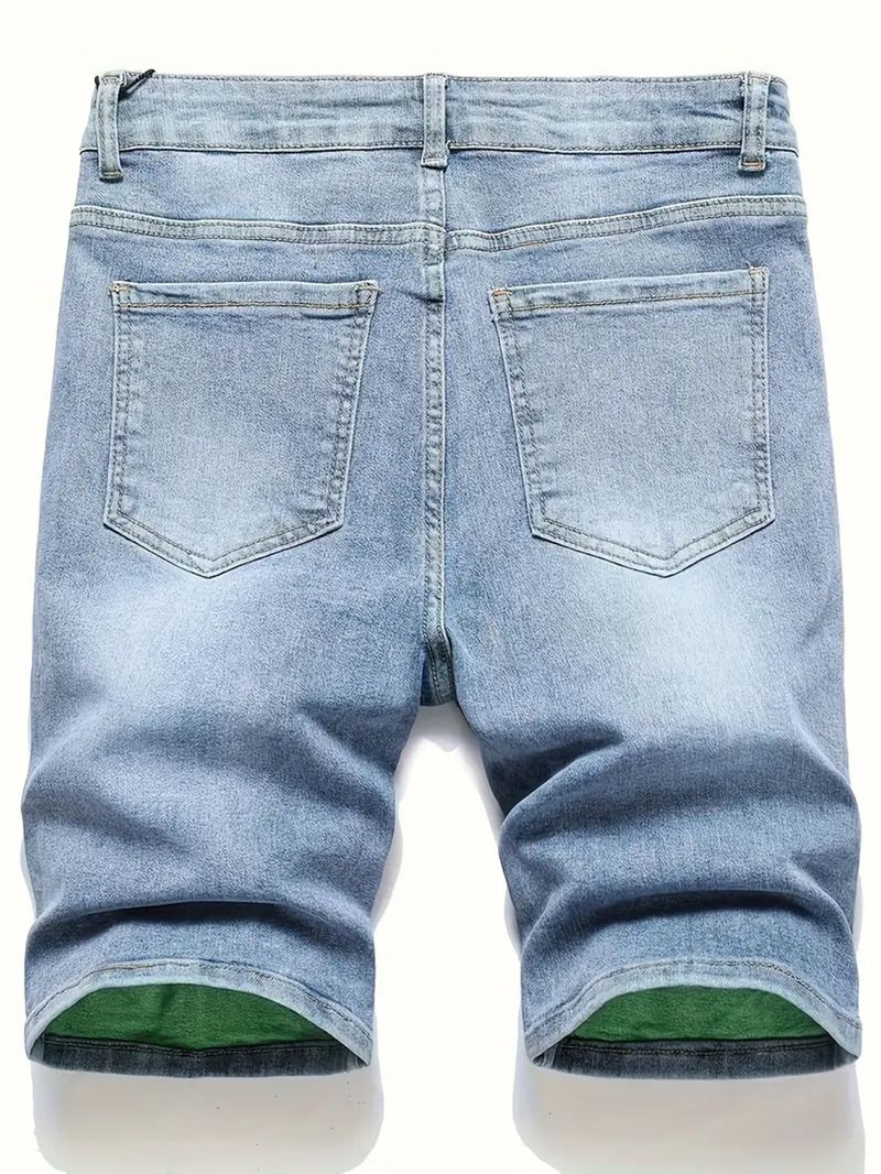 Men's Distressed Denim Shorts – Light Blue, Relaxed Fit, Mid-Thigh Length (Sizes 30-40, Washed & Stretchable)_voghion.com