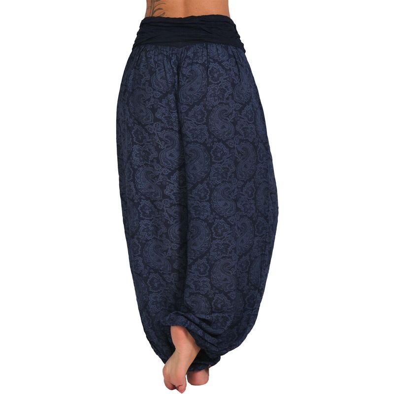 Roupas femininas Impressão digital Calças longas e largas Calças casuais Calças harém_voghion.com