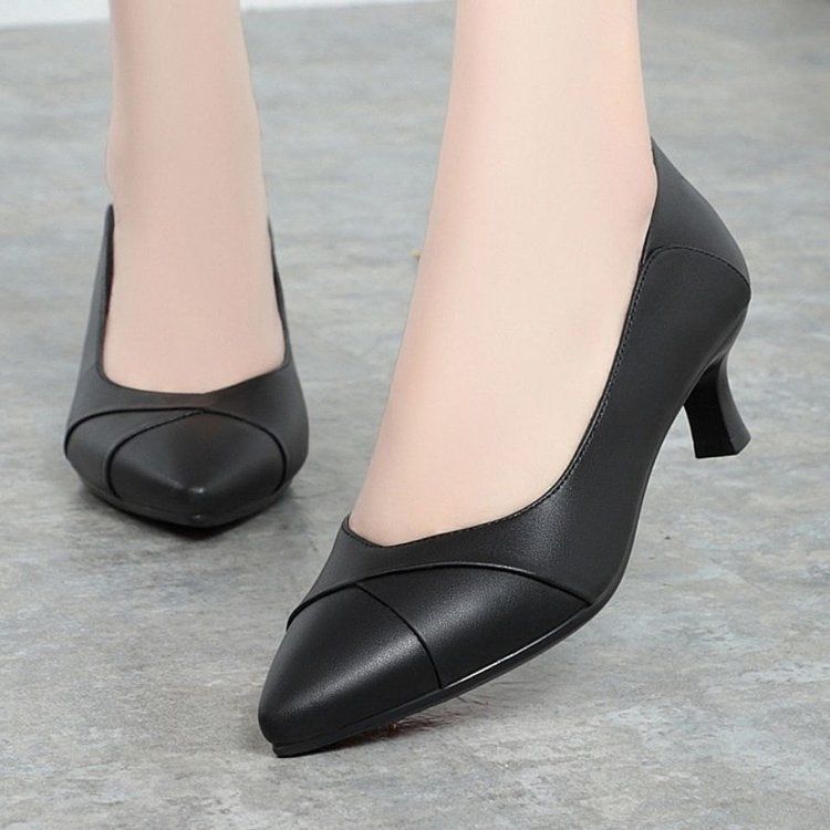 High Heels Damen Arbeitsschuhe Damenschuhe Ein Pedal Weiche Sohle Temperament Lederschuhe Damen Einzelschuhe_voghion.com