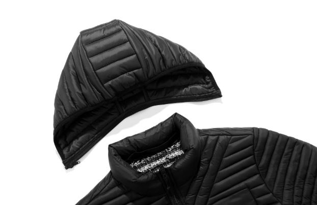 Giacca imbottita in cotone con costine e cappello rimovibile Round L da uomo, novità invernale_voghion.com