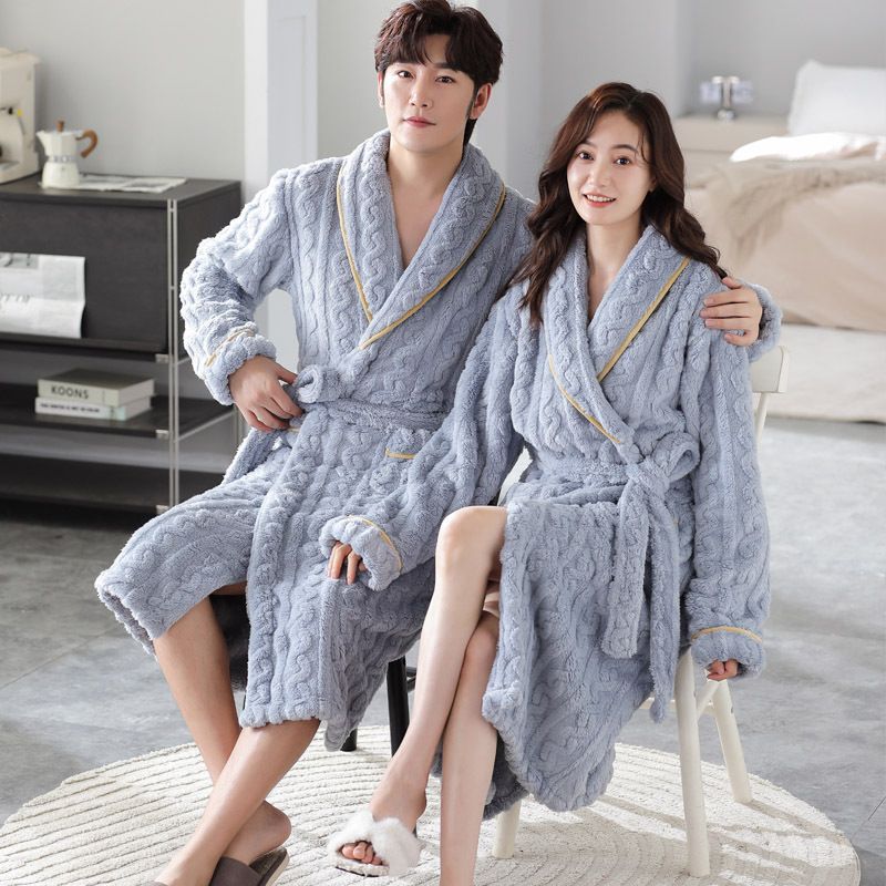 Coppia di camicie da notte da donna, lunghe e spesse, in flanella, da uomo, da pigiama, in pile caldo, in pile corallo_voghion.com