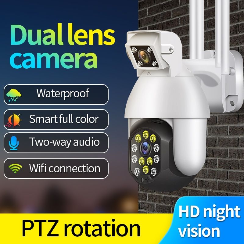 QX41 1080P 2.0MP dobbeltlinse IP66 vandtæt panorama PTZ WIFI-kamera, understøtter dag og nat i fuld farve & tovejs stemmeintercom & smart alarm & videoafspilning & 128GB TF-kort, AU-stik_voghion.com