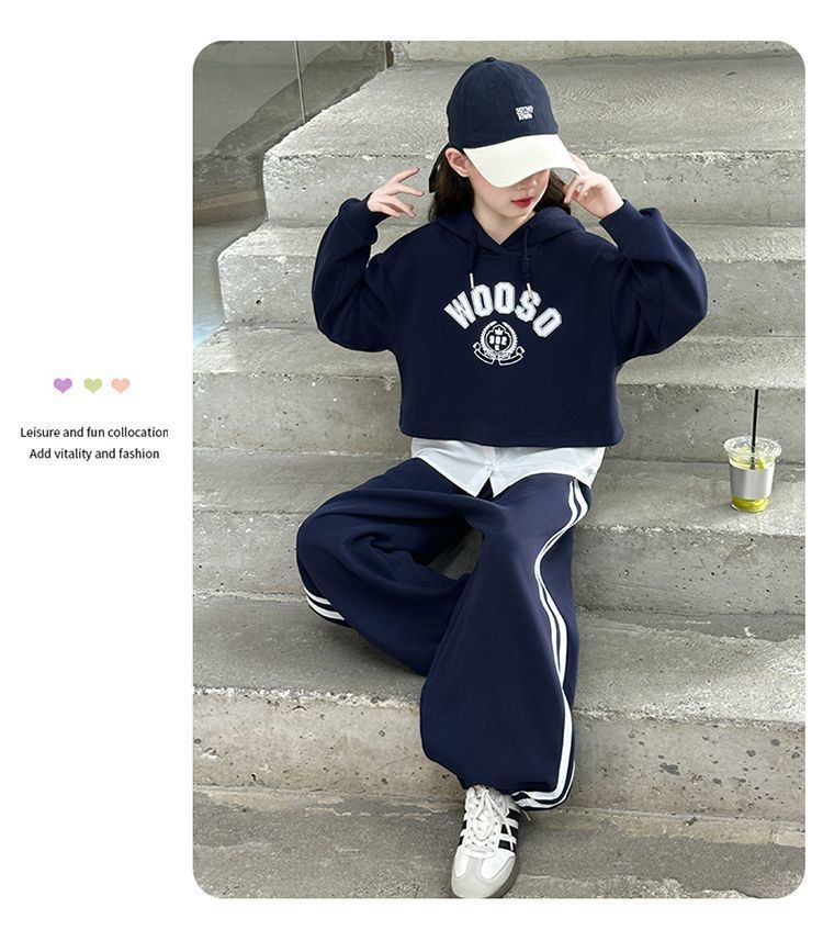 Mädchenanzug Herbstmode 2025 Neue Kleidung für Kinder mittleren und höheren Alters, modischer zweiteiliger Pullover im ausländischen Stil mit Streifenhose_voghion.com