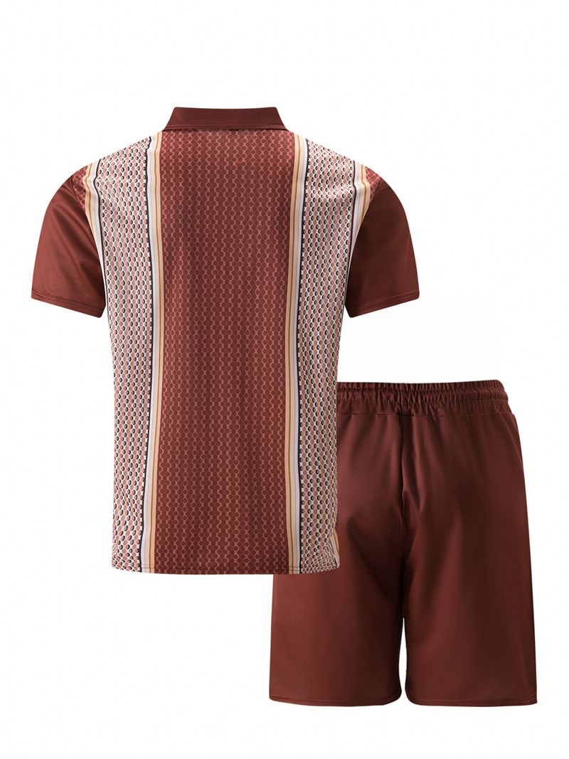 Completo casual da uomo in 2 pezzi - Completo con camicia a maniche corte con cerniera e pantaloncini coordinati | Design alla moda a blocchi di colore_voghion.com