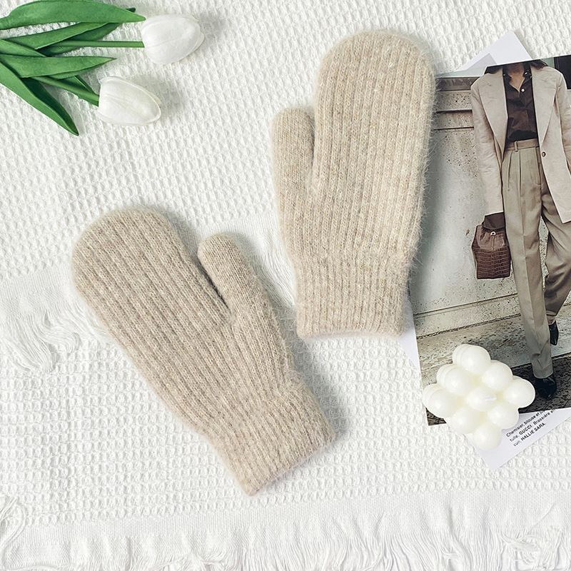 Coprisacco in lana lavorata a maglia M e guanti invernali antivento caldi e spessi per adulti, più guanti in pelliccia di coniglio in velluto_voghion.com