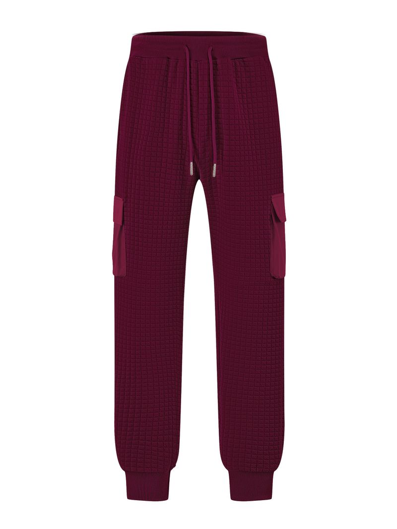 Men's Spring And Autumn New Thickened Multi-Pocket Jacquard Checkered Casual Cargo Pants_voghion.com