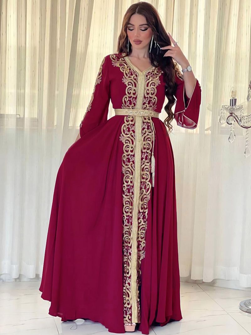 Dameklær Gurban Arab Dubai Broderi Applikasjonskjole Muslimsk Festmiddagsmorgenkåpe_voghion.com
