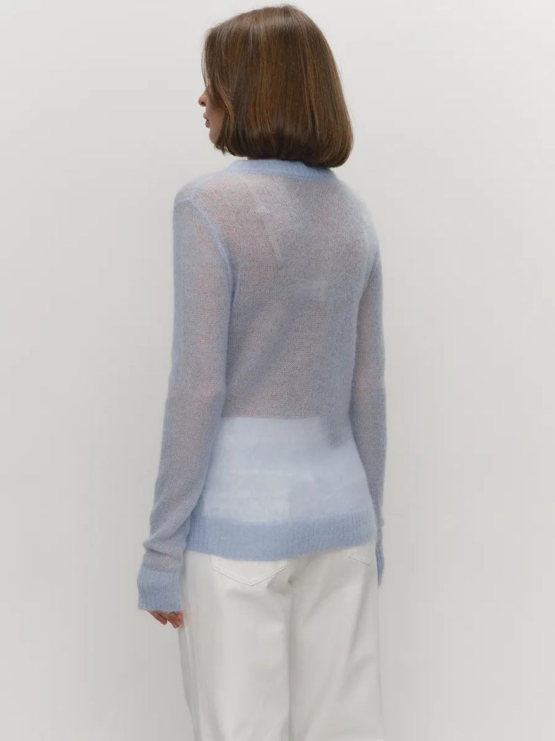 Maglia leggera da donna - Maglione oversize trasparente con scollo rotondo nei colori pastello (cachi, rosso, bordeaux, giallo, menta, azzurro, caramello, rosa)_voghion.com