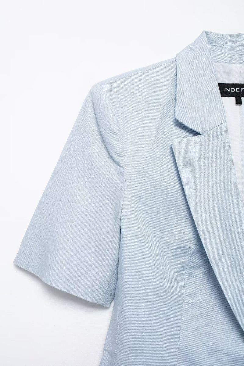 Casaco de pele feminino, novo verão 2024, mistura de linho, manga curta, slim fit_voghion.com