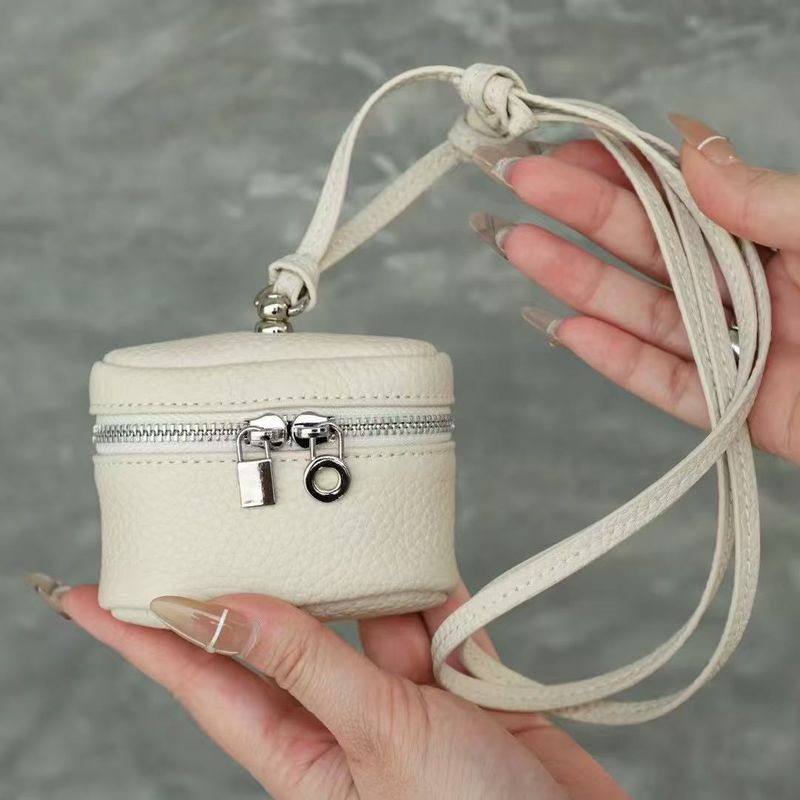 Top Layer Cowhide Fashionable Neck Hanging Compact Lunch Box Women's Genuine Leather Lychee Texture Lipstick Mini_voghion.com