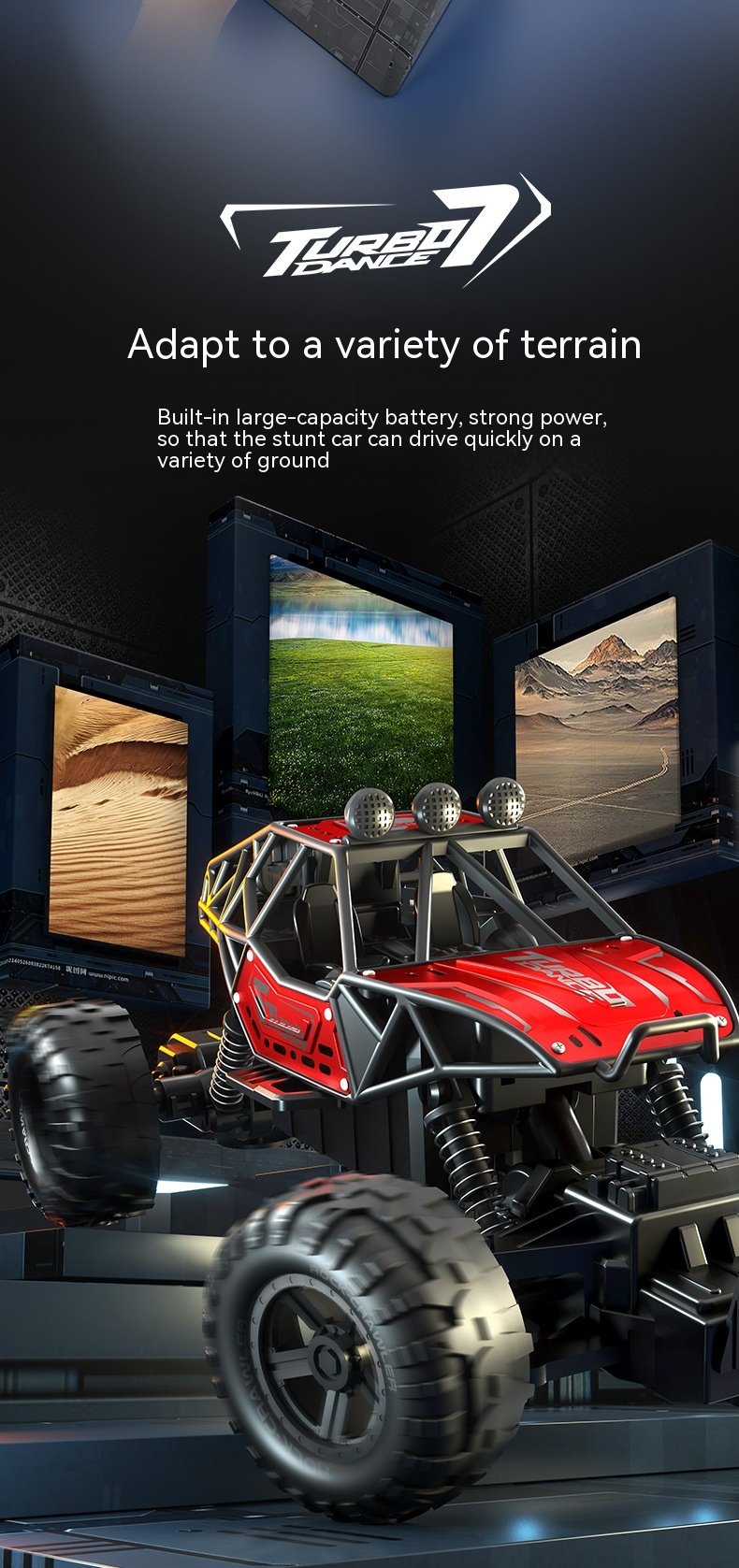 Grand véhicule tout-terrain contrôlé, quatre roues motrices à grande vitesse, clipping, charge, télécommande en alliage dynamique_voghion.com