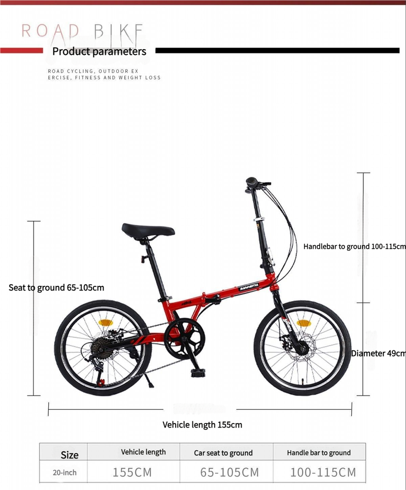 Zoll Faltbares Fahrrad Ultraleichtes tragbares Kinderfahrrad für Erwachsene Unisex Student Kleines Rad_voghion.com