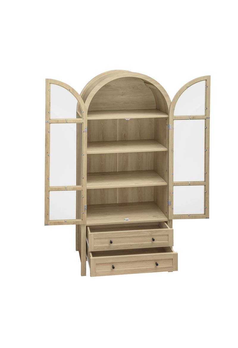 Hochschrank Naturfarben 178cm Mit Acrylglastüren, 2 Schubladen, Bogenförmig_voghion.com