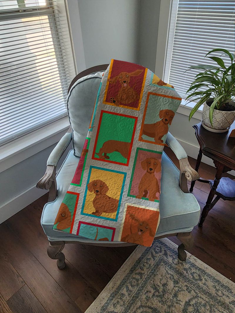 Lots of Red Dachshund Quilted Blanket 50x60 Artwork Pattern Quilted Throw Blanket for Bed, Couch, Sofa, Soft and Lightweight_voghion.com