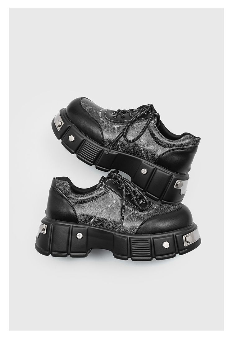 Paris 7 cm dicke Sohle, Erhöhung des großen Kopfes, Derby-Schuhe, dicke Sohle, runder Kopf, kleine Lederschuhe, Metall, Retro-Muffin-Papa-Schuhe_voghion.com