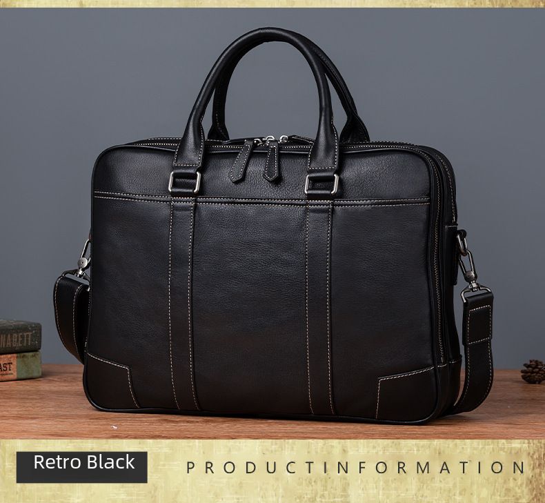 Men's Multi-compartment Briefcase Head-layer Tree-height Vegetable-tanned Cowhide Vintage Casual Briefcase_voghion.com