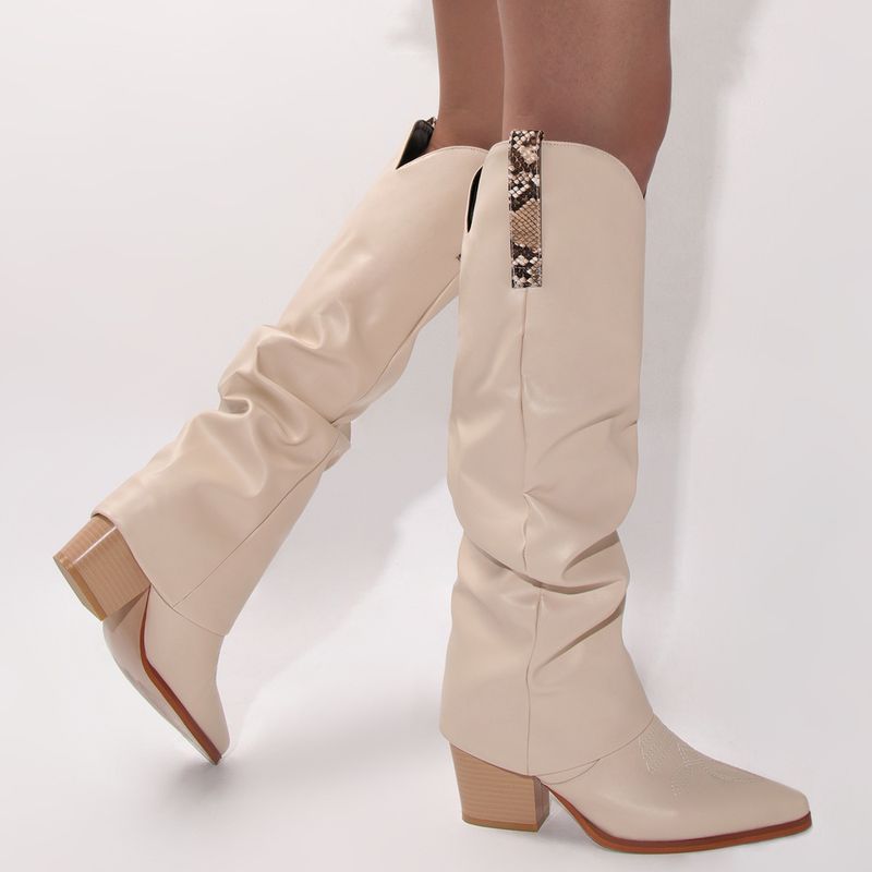 Sexy Damenstiefel mit Blockabsatz und spitzem Bein, Übergröße_voghion.com