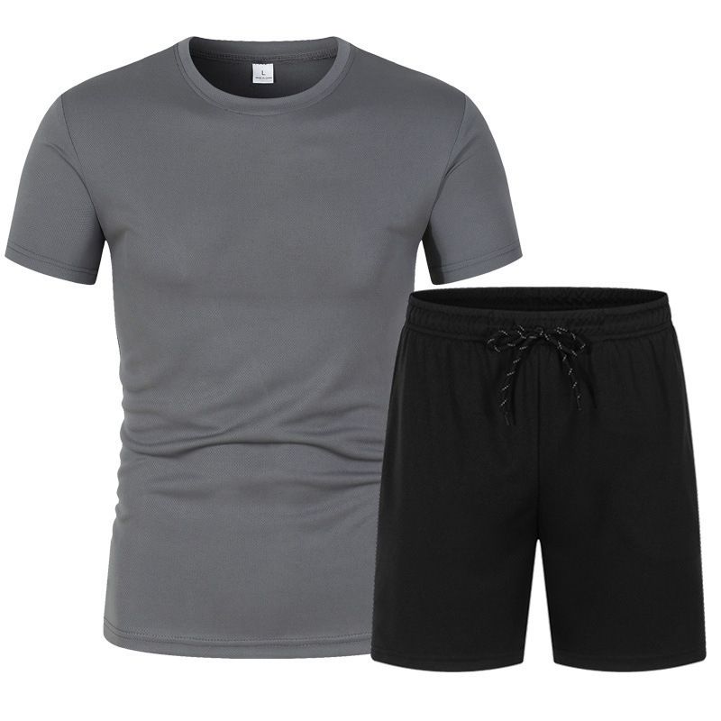 New Men's Mesh Breathable Short Sleeved Shorts Two-piece Set, Fashionable Quick Drying T-shirt Five Quarter Pants Sports_voghion.com