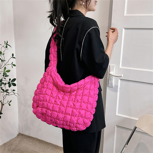 Borsa shopper Hobos da donna a 10 colori Borsa a tracolla trapuntata in nylon con design scozzese più borse a tracolla in cotone Trend Tote da donna di grande capacità_voghion.com