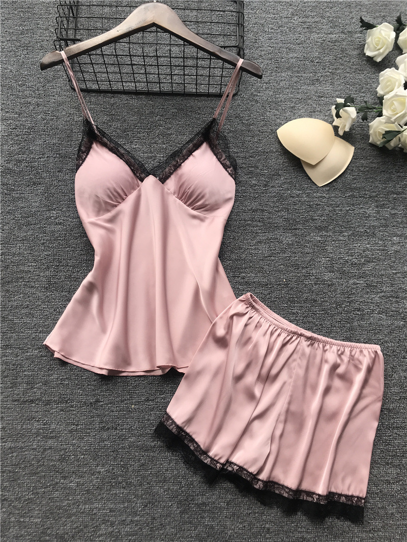 Pijama sexy Midnight Glamour, pijama sexy, conjunto de cuatro piezas, tirantes para mujer con almohadillas para el pecho_voghion.com