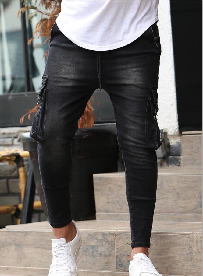 Large volume discount, high elasticity side pockets, small foot tight fitting jeans for men_voghion.com