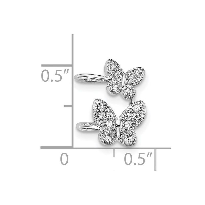 Sterling Silver Rhodium-plated CZ Double Butterfly Right Cuff Earring_voghion.com