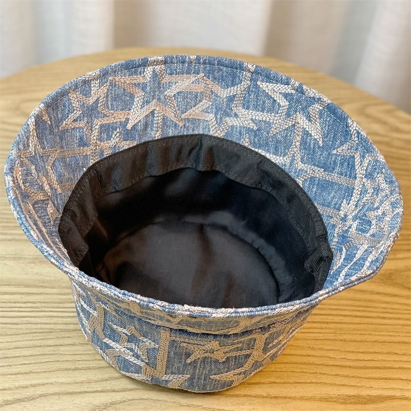 New Fashion Denim Embroidered Bucket Hat Women's Spring And Autumn Fashion Versatile Basin Hat Showing Face Small Sunshade Bucket Hat_voghion.com