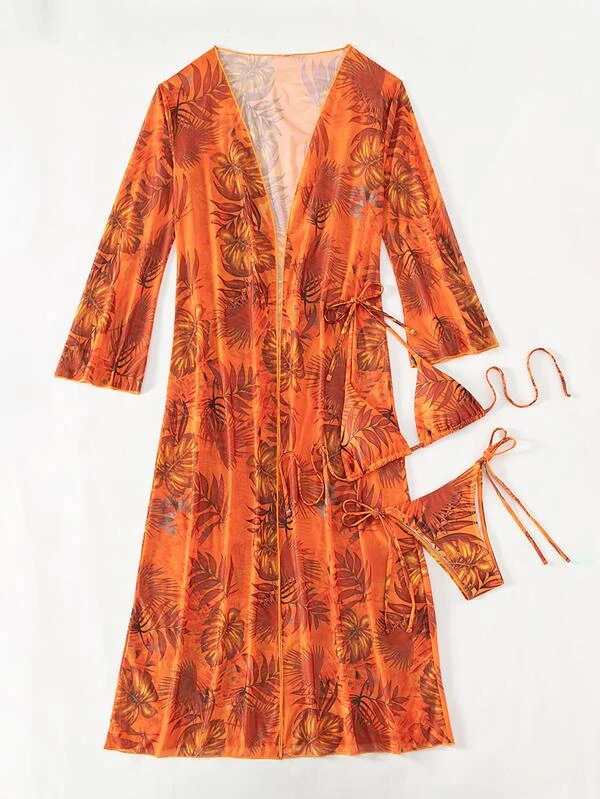 Badekleeder Fraen Split Dräi-Stéck Laangärm Blouse Internet Promi Riemen Bikini_voghion.com