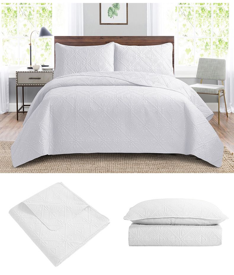 Quilted Bedspread Set 3-Piece Ultrasonic Embossed Reversible Cover With Cotton Filling Machine Washable Luxury Bedding_voghion.com