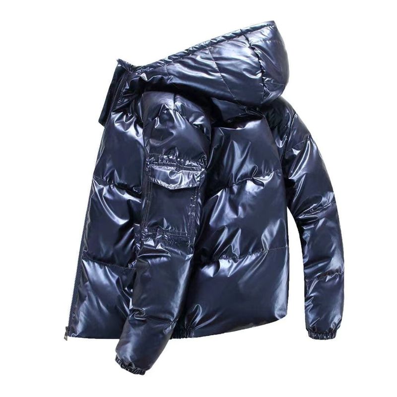 Piumino lucido da uomo in stile coreano – Cappotto invernale con cappuccio alla moda con un tocco urbano_voghion.com