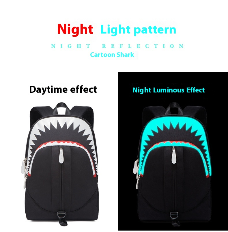 Batoh Nightglow pro muže s velkými ústy, žraločí USB funkce, studentský batoh, personalizovaný moderní styl, Guangzhou_voghion.com