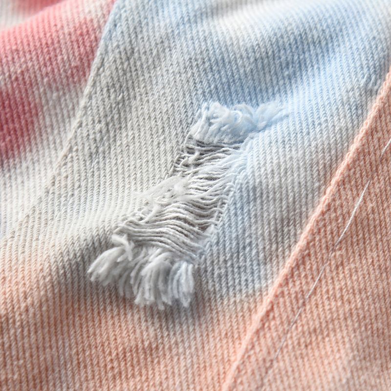 Ropa para niños, ropa infantil, nueva primavera 2024, chaqueta vaquera tie-dye, top corto roto para niños y niñas_voghion.com
