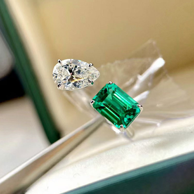 Online Beliebte Live-Übertragung Neues Produkt Smaragd Turmalin Prinzessin Quadrat Temperament Offener Ring Weiblicher Ring_voghion.com