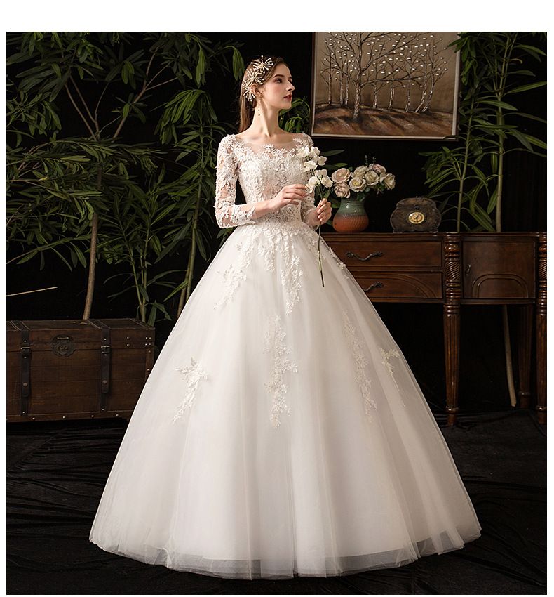 Elegant Long Sleeve Lace Wedding Dress For Bride, Princess Ball Gown With French Style, Plus Size Available_voghion.com