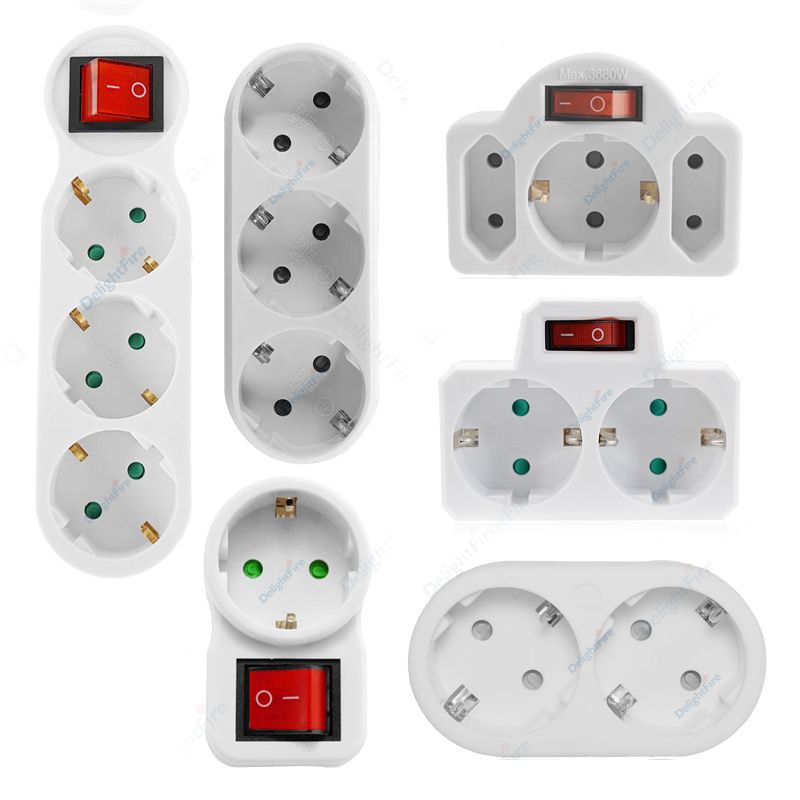EU Extension Socket ON/OFF Switch 16A 250V Standard Adapter Conversion Sockets Germany Plug 1 2/1 To 3 Way AC Outlets_voghion.com