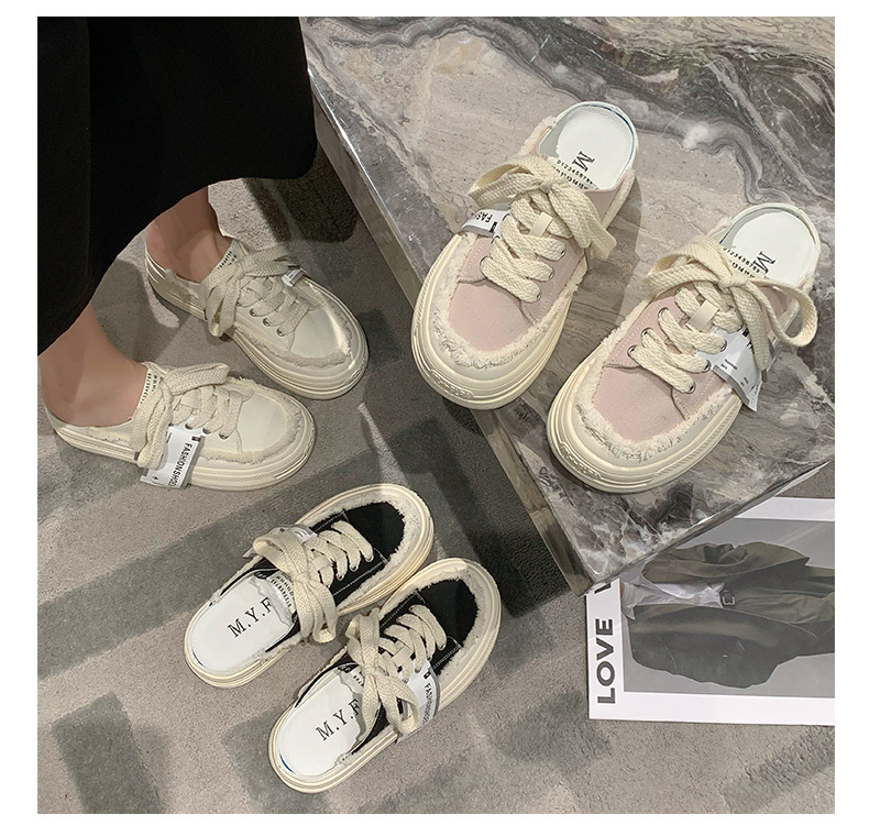 Baotou Semi-trail Canvas Shoes Women 2023 New Summer Net Red Slip-on Lazy shoes thick-soled heightened beggar shoes_voghion.com