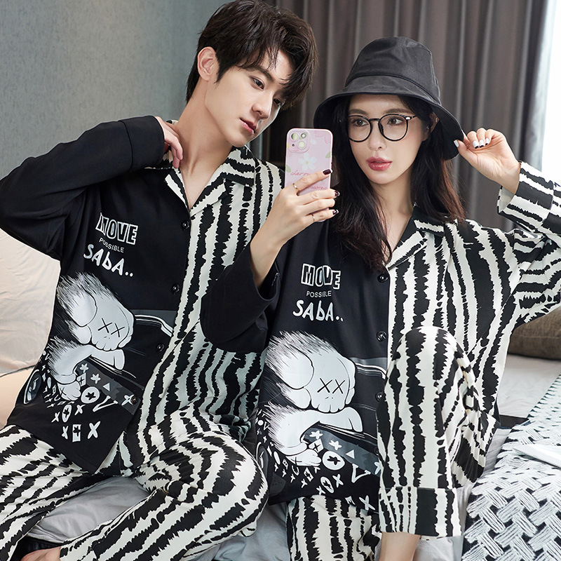 Autumn winter couple pajamas cardigans, long sleeved collars, slightly chubby cartoon men's women's cotton home clothes,_voghion.com