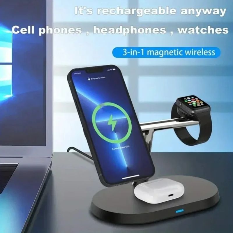 3 In 1 Fast Charging Magnetic Wireless Charger For Mag Safe IPhone 16-12 Pro Max Samsung S24 IPhone/Galaxy Watch_voghion.com