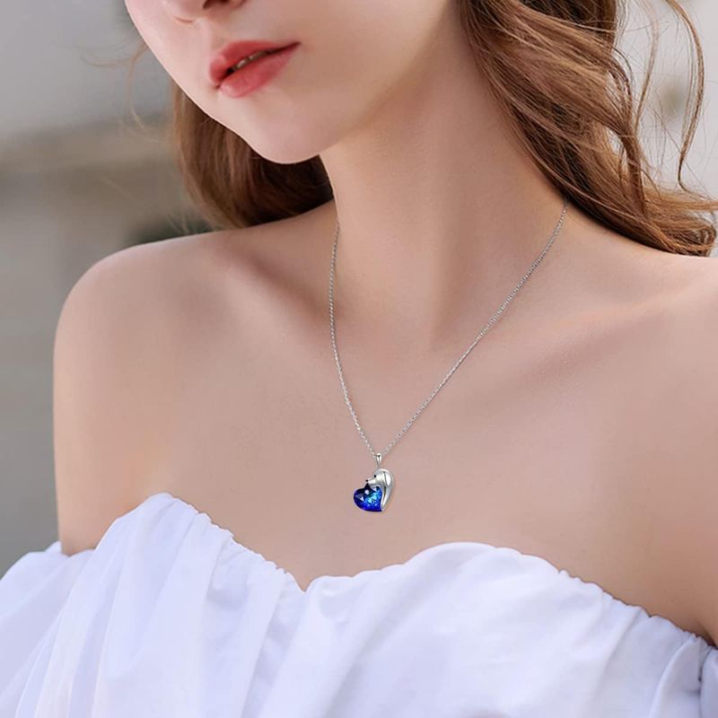 Collana con ciondolo a forma di cuore con zircone blu grande e venduto a caldo, accessori alla moda per gioielli per animali domestici_voghion.com