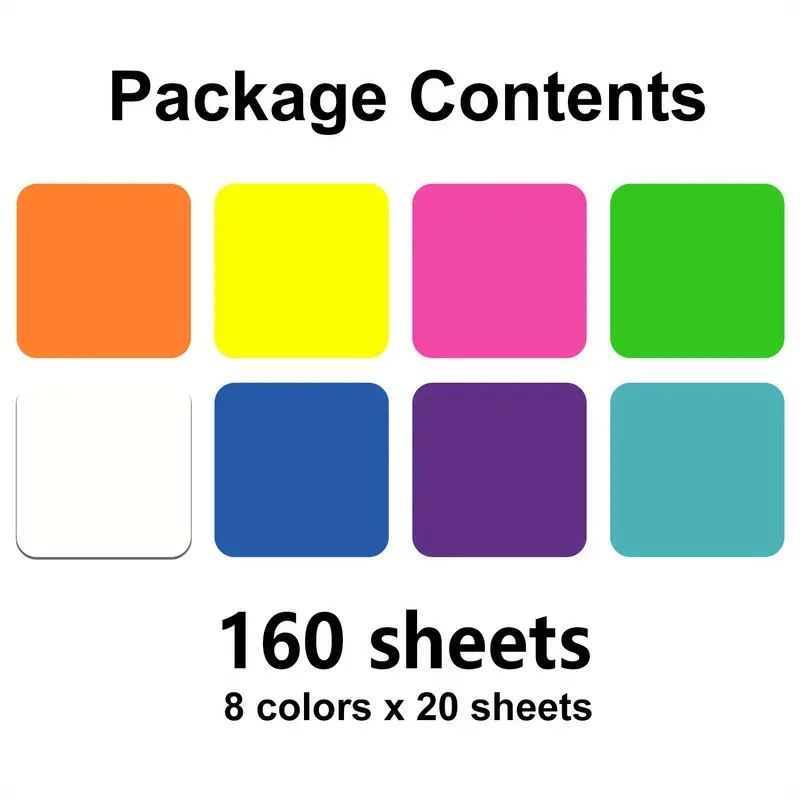 Multicolor PET Transparent Waterproof Sticky Notes Set - 8 Bright Neon Square Index Tabs For Office, School, Study & Organizing_voghion.com