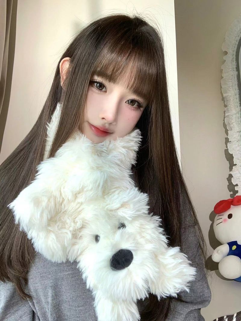 West Highland Design Süßer Plüschschal in Volltonfarbe für den Winter, warm und kältebeständig für Damen_voghion.com