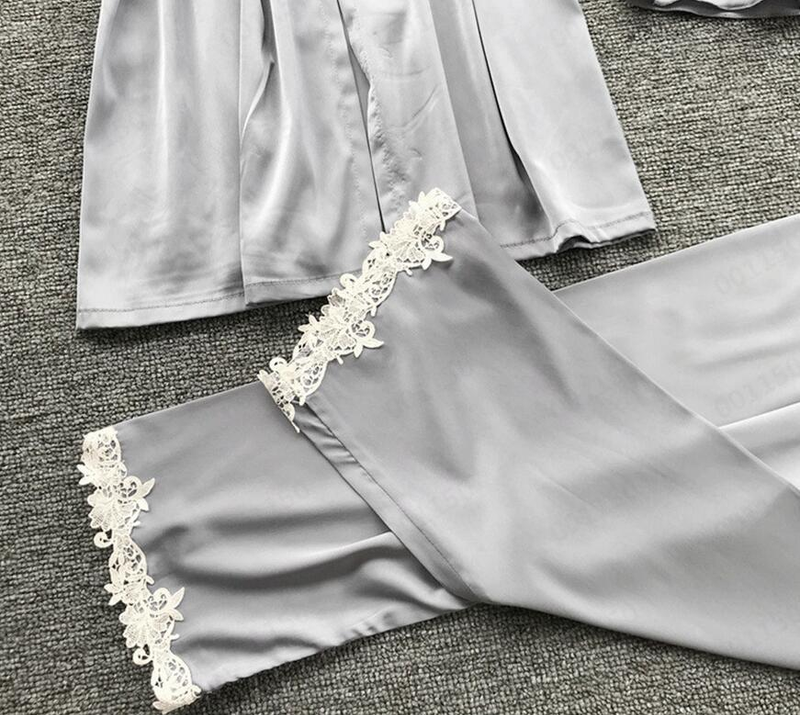 Women's sexy five-piece pajamas for women summer mid-sleeve bridal dressing gown large size home wear nightgown bathrobe wholesale_voghion.com