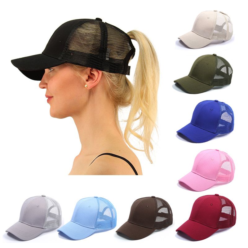 Cappello da baseball con coda di cavallo estivo da donna, regolabile, con chiusura a scatto, in tinta unita, con chignon alto e spettinato, per ragazza_voghion.com