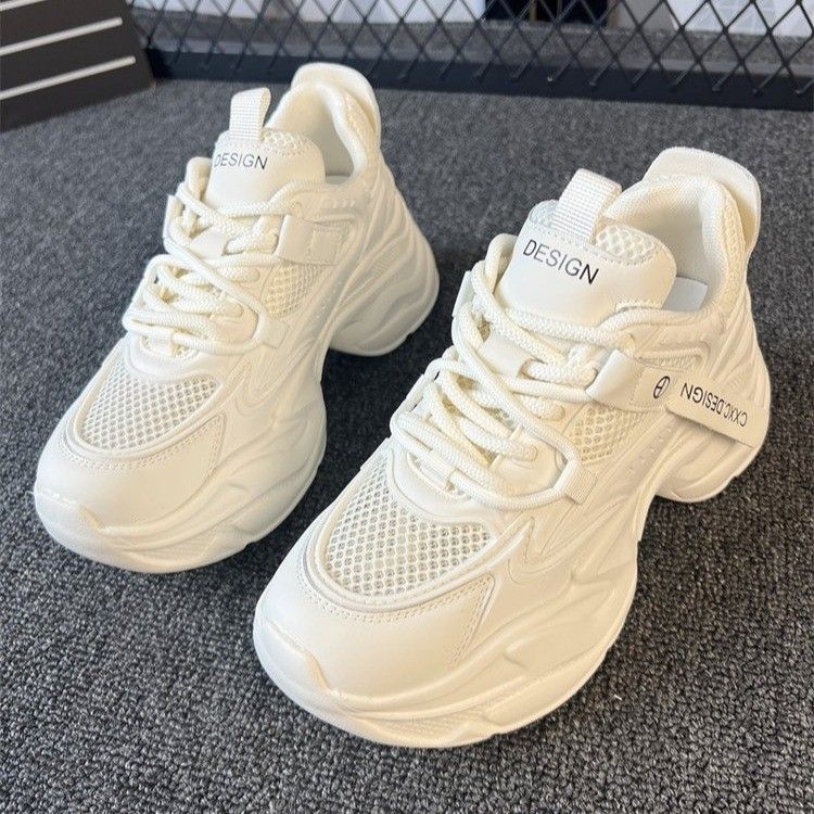 Papà 2025 Nuove Scarpe Casual da Donna con Suola Alta, Primavera ed Estate, Bianche, in Rete e Traspiranti_voghion.com