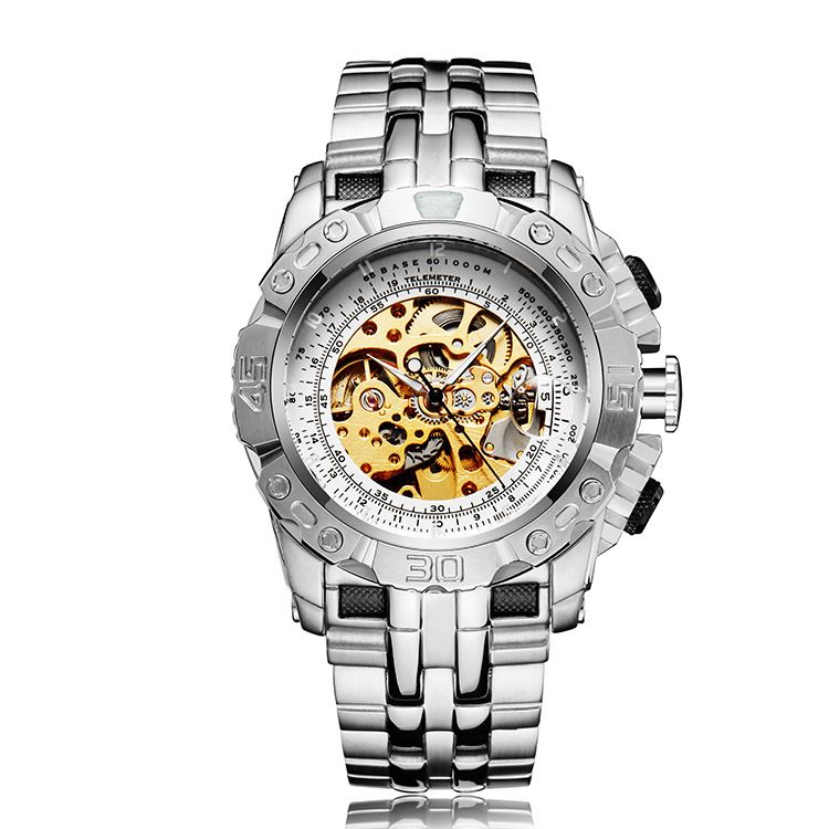 Men's Automatic Skeleton Mechanical Watch With Stainless Steel Band, Fashionable Design, Water Resistant Mechanical Watch Watch Universal_voghion.com