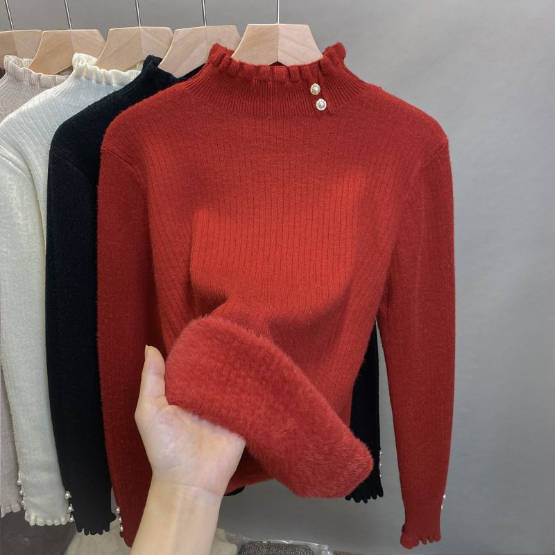 Damen-Rollkragenpullover mit Fleecefutter – Warmer Strickpullover mit Thermofutter, Slim Fit Langarm-Oberteil für den Winter_voghion.com