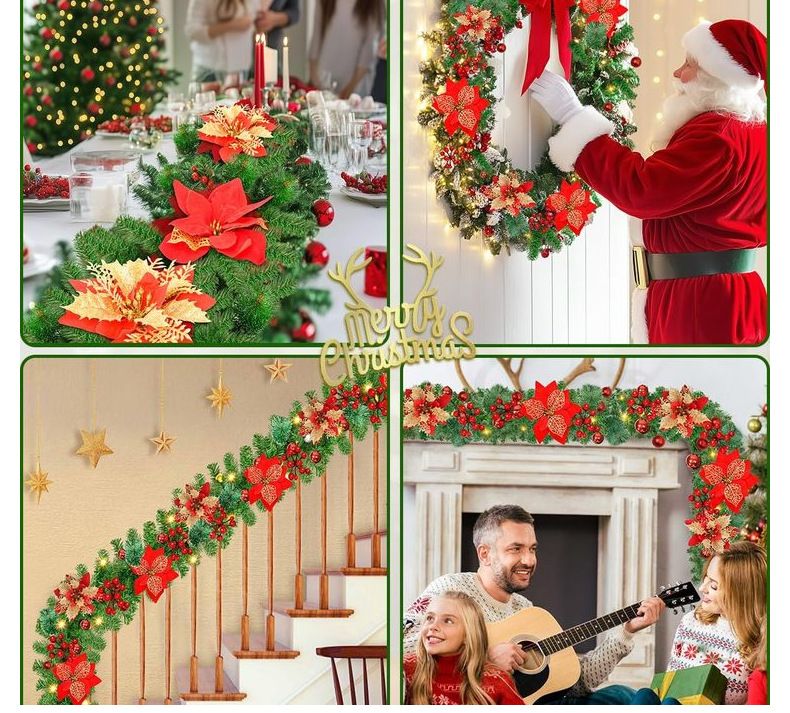 Ghirlanda natalizia da 2,7 m/1,8 m con 50 luci LED, resistente decorazione natalizia in PVC da appendere alla porta per albero di Natale, parete, camino_voghion.com
